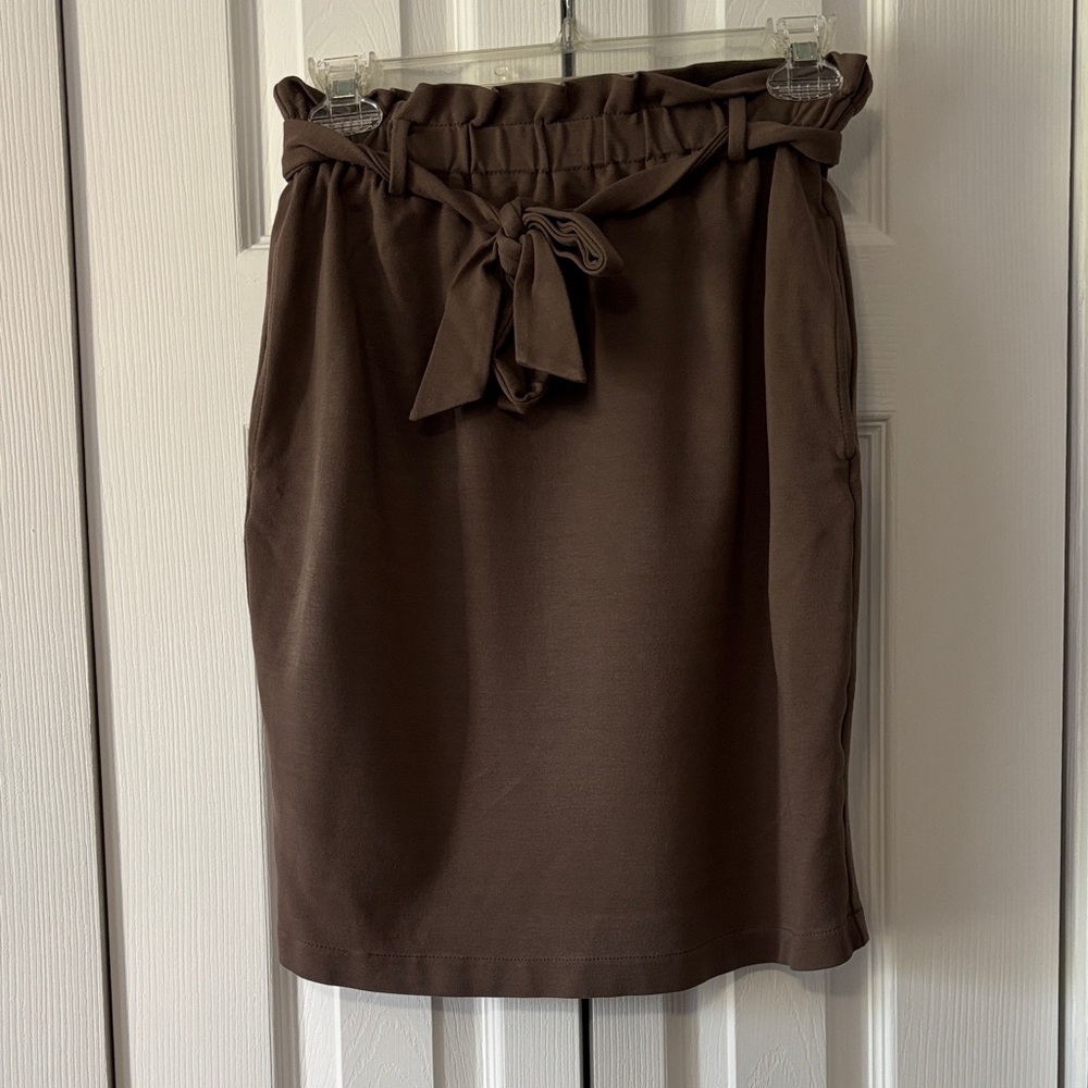 Paperbag Waist Tie Pencil Skirt in Chocolate Brown